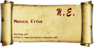 Mencs Erna névjegykártya